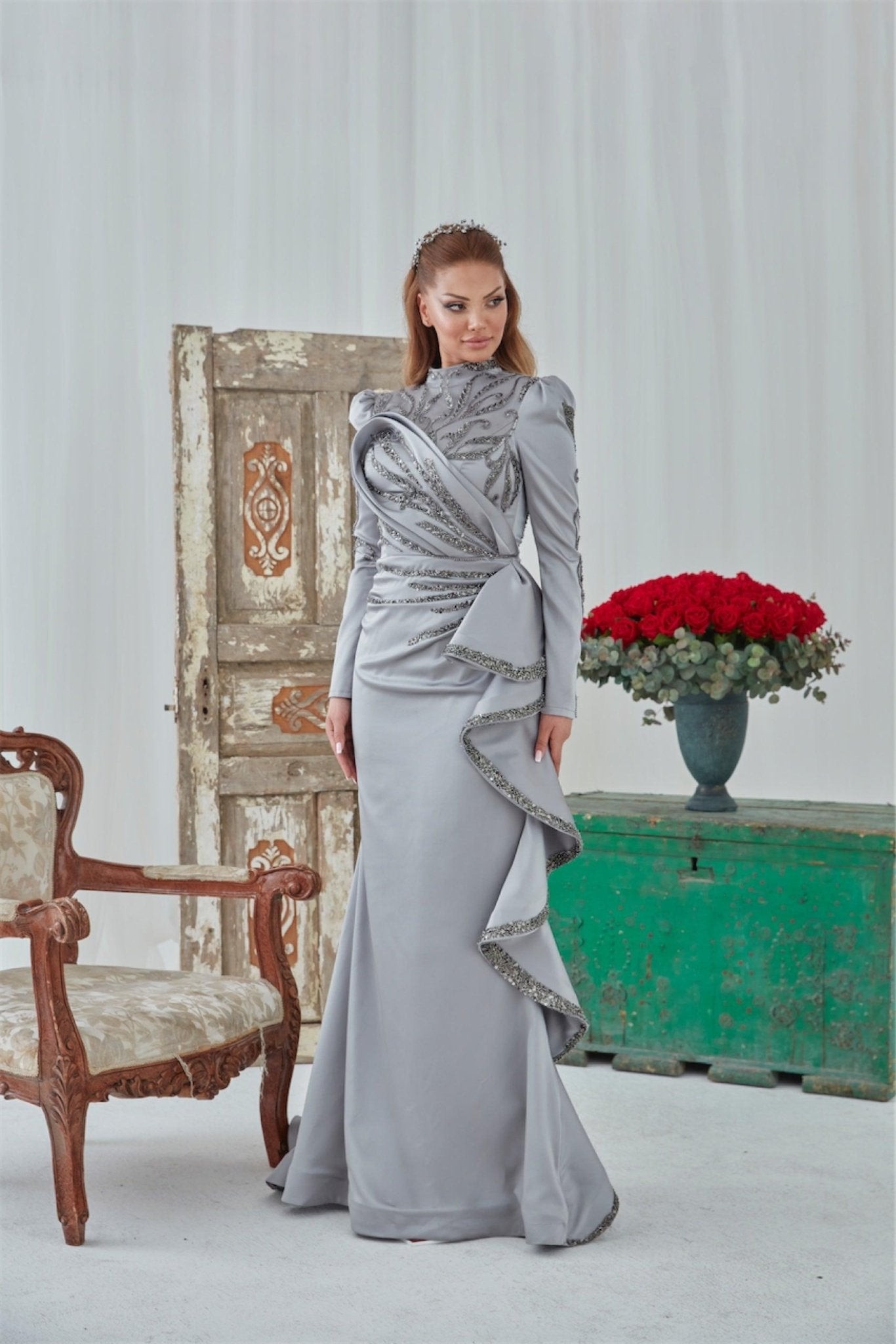 Hale Hijab Abendkleid – Grau