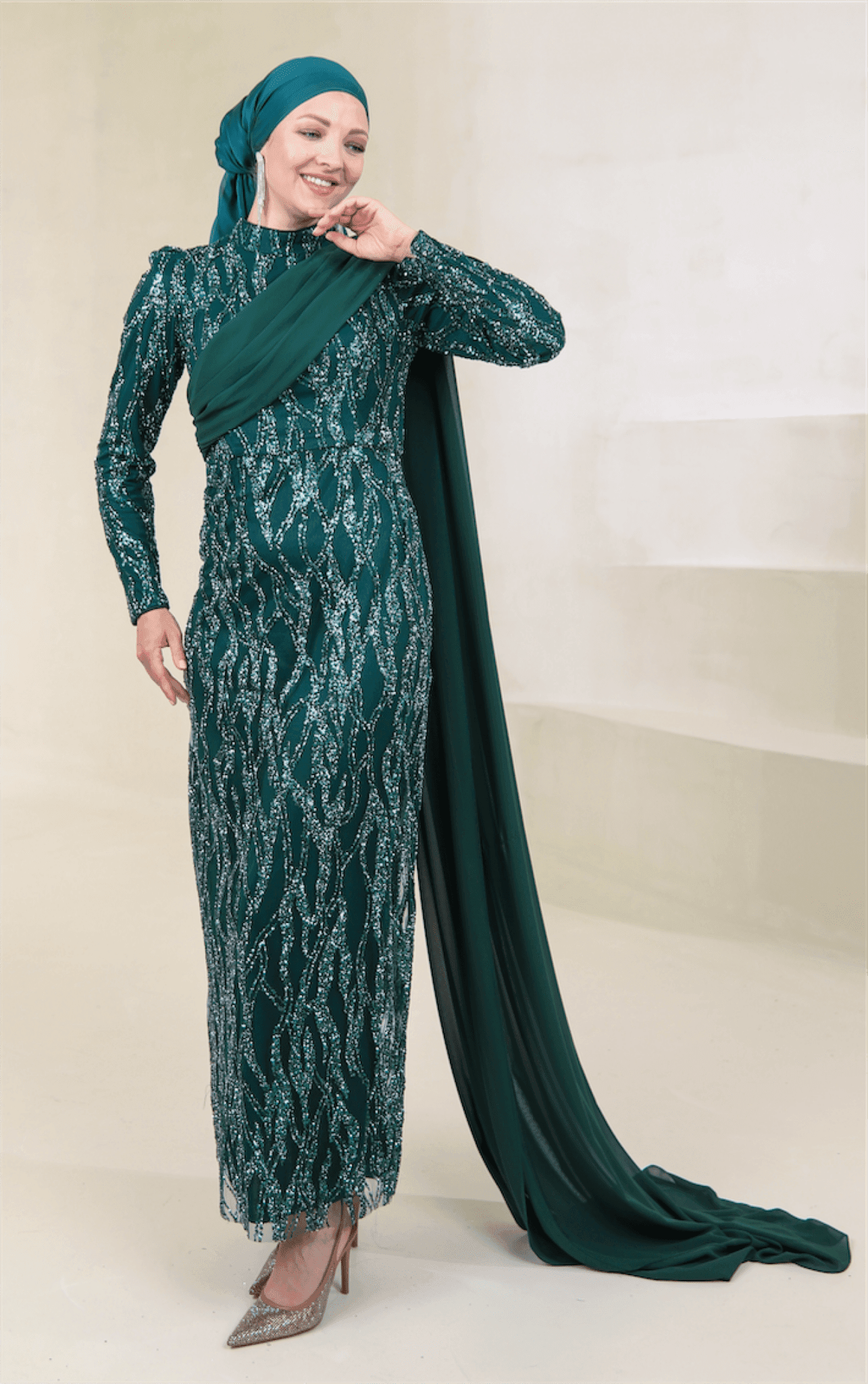 Sare Hijab Evening Dress - Green