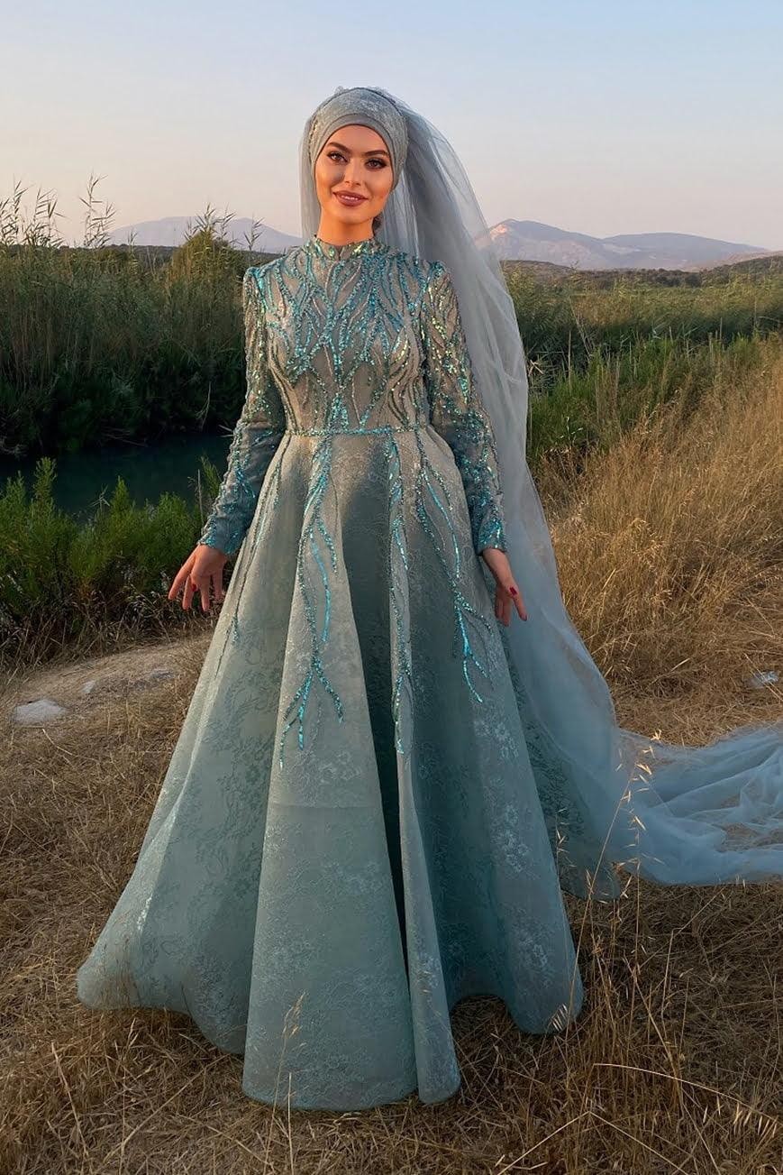 Çırağan Hijab Evening Dress - Mint