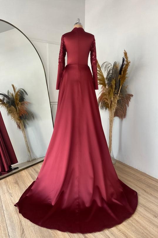 Mina Hijab Evening Dress - Claret Red