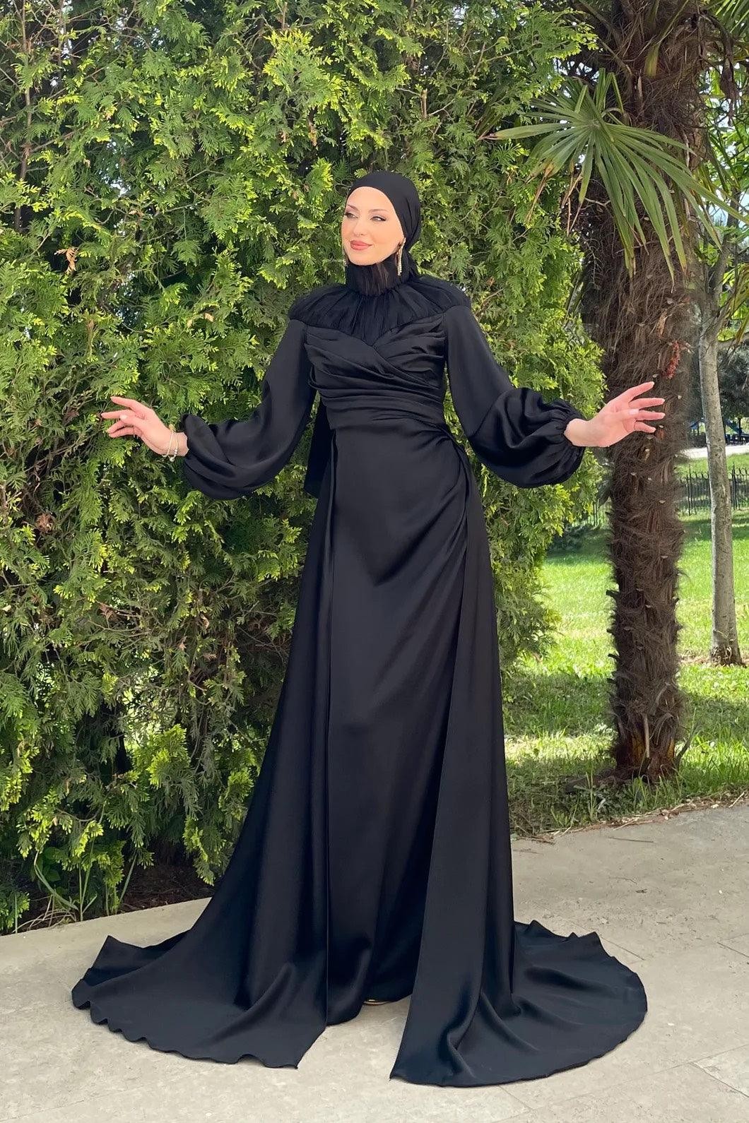 Eftelya Hijab Evening Dress - Black