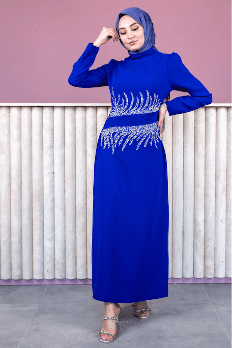 Beste Hijab Evening Dress - Navy Blue