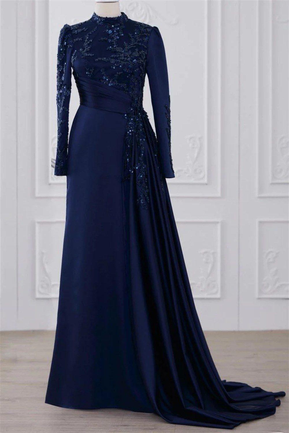 Talisman Hijab Evening Dress - Navy Blue