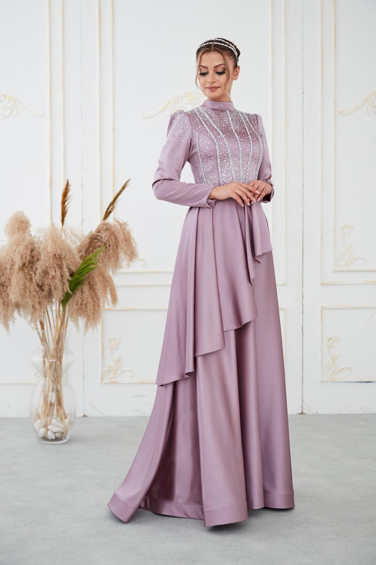 Fiona Hijab Evening Dress - Lilac