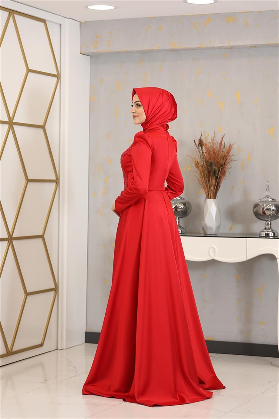 Damla Hijab Abendkleid Rot