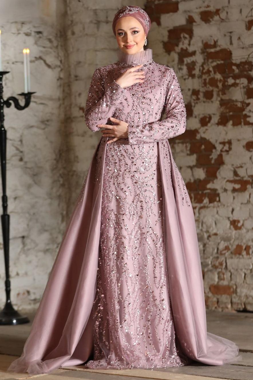 Amaya Hijab Evening Dress - Powder