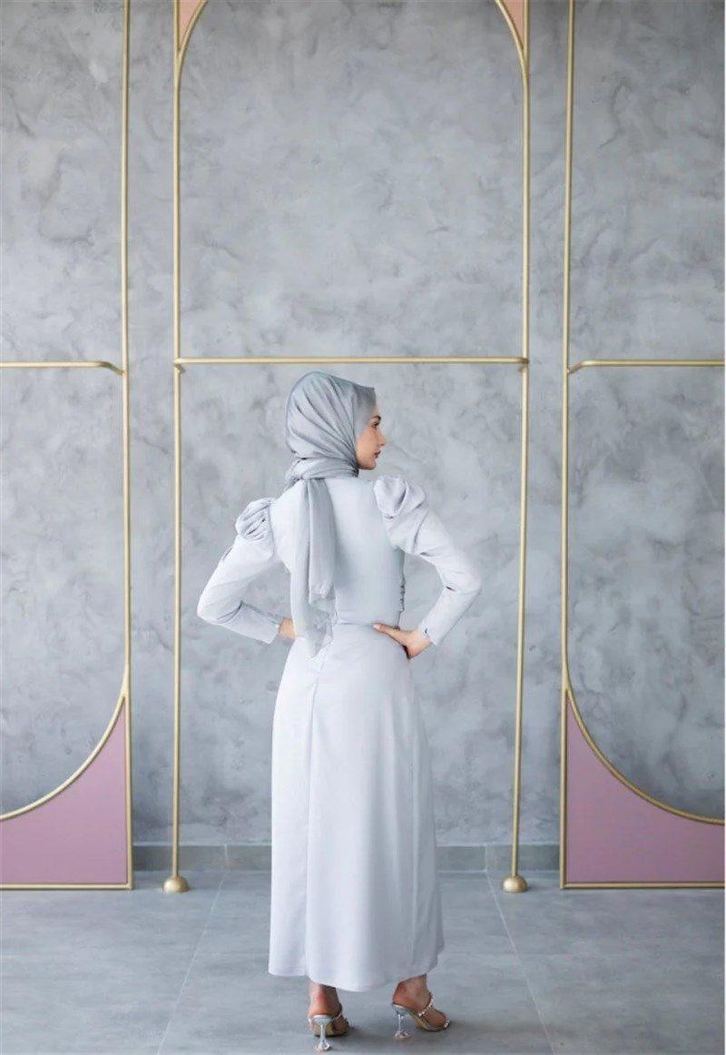 Bige Hijab Evening Dress - Gray