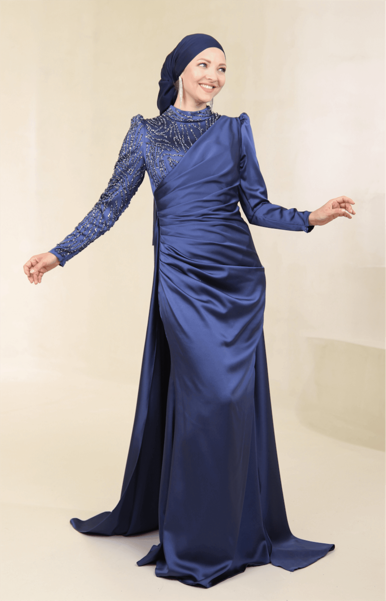 Ester Hijab Evening Dress - Indigo