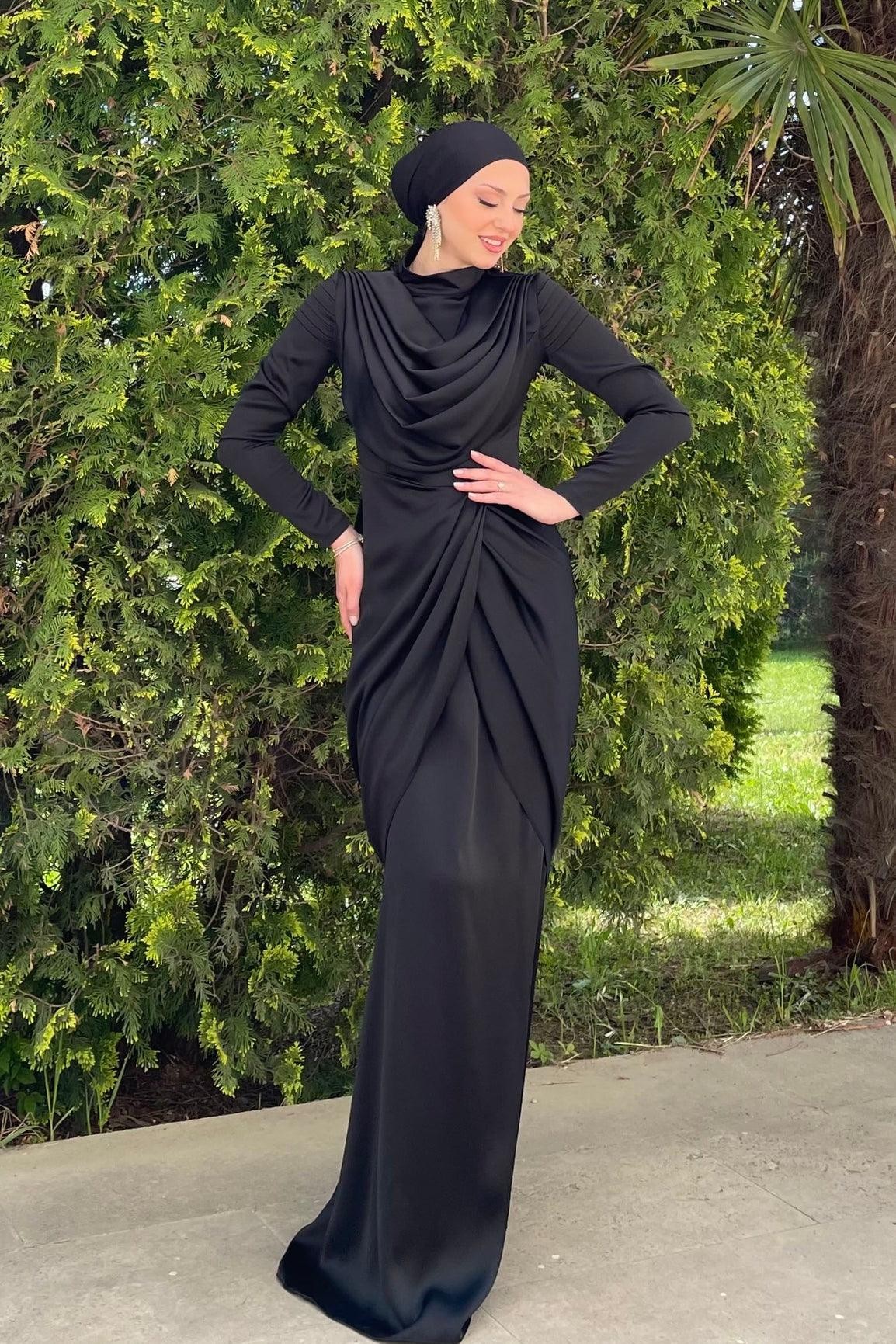 Sanem Hijab Evening Dress - Black