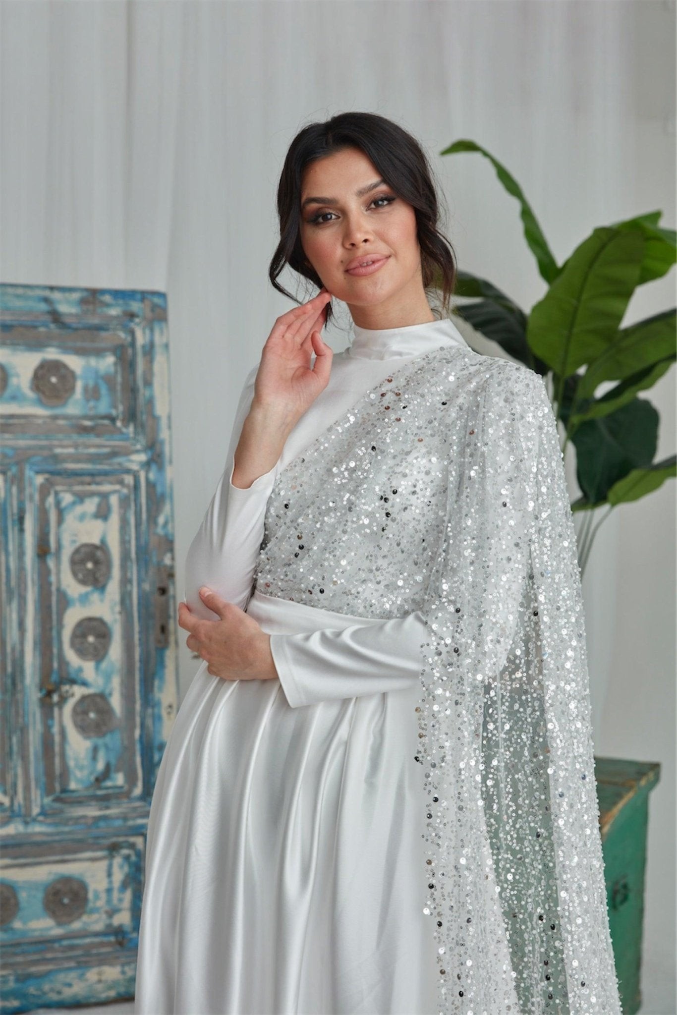 Estel Hijab Evening Dress - Powder