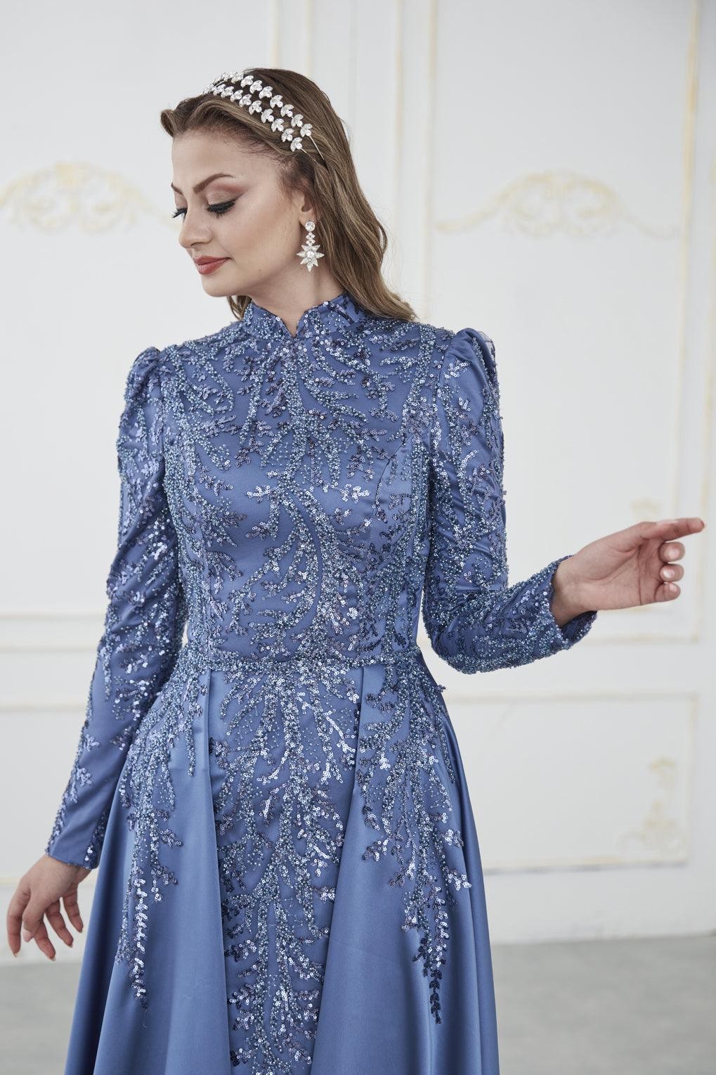 Berrak Hijab Evening Dress - Indigo