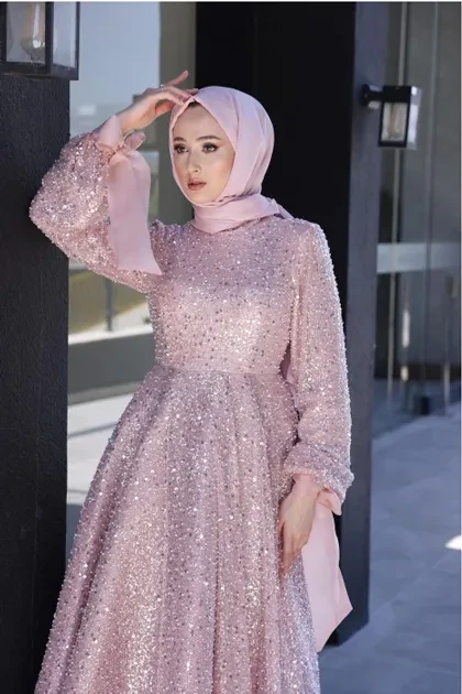 Gelincik Hijab Evening Dress - Pink