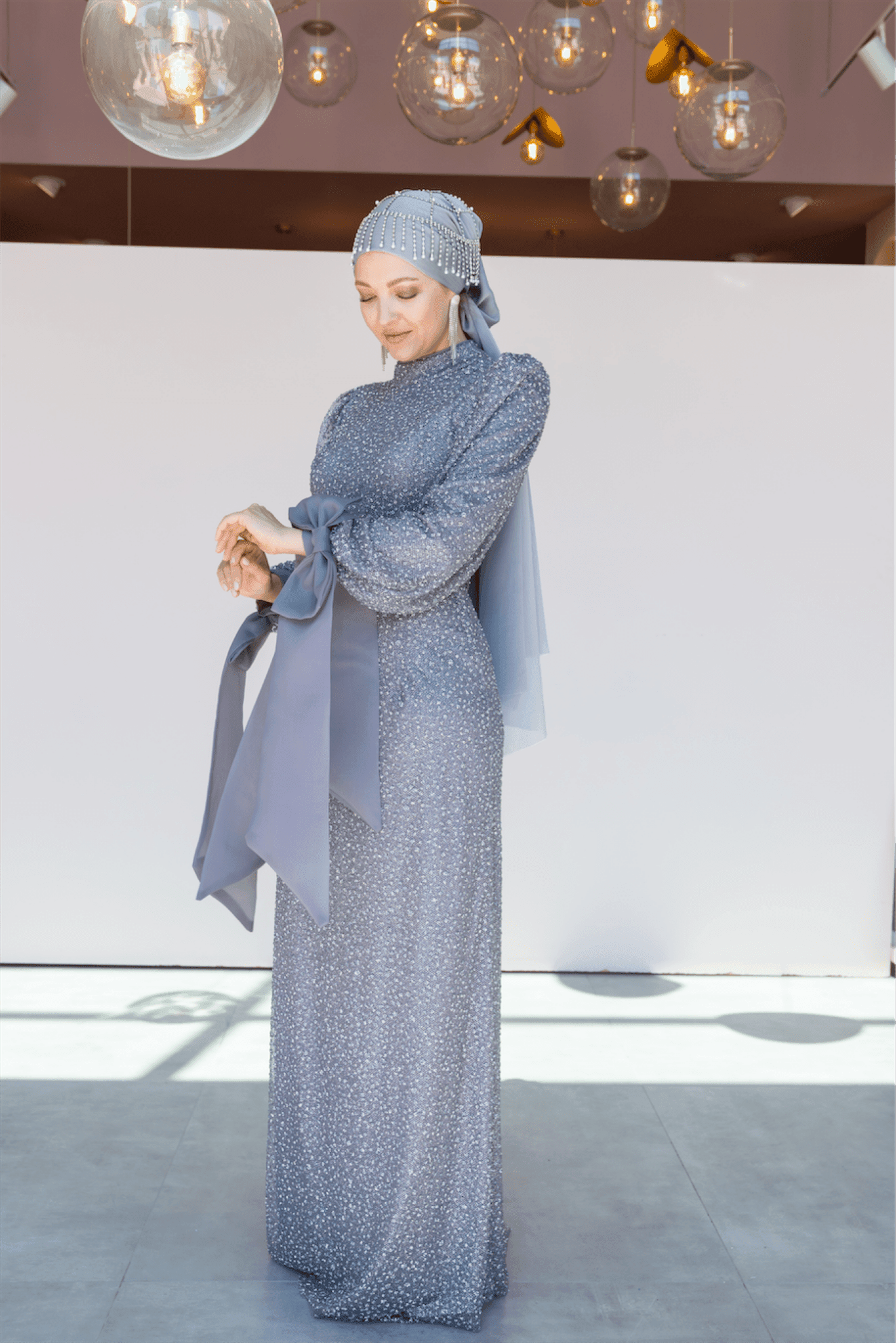 Alina Hijab Evening Dress - Anthracite