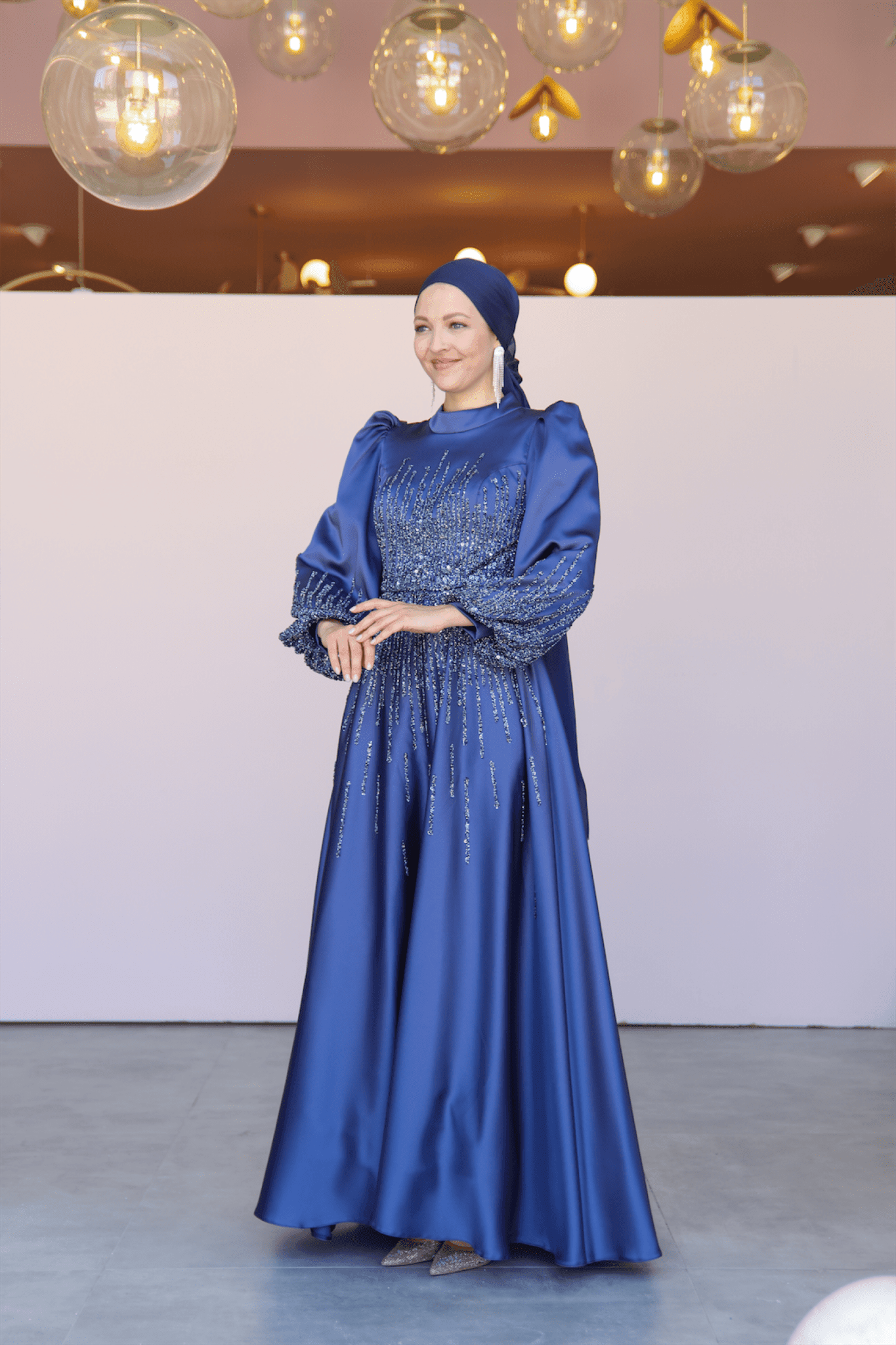 Water Hijab Evening Dress - Indigo