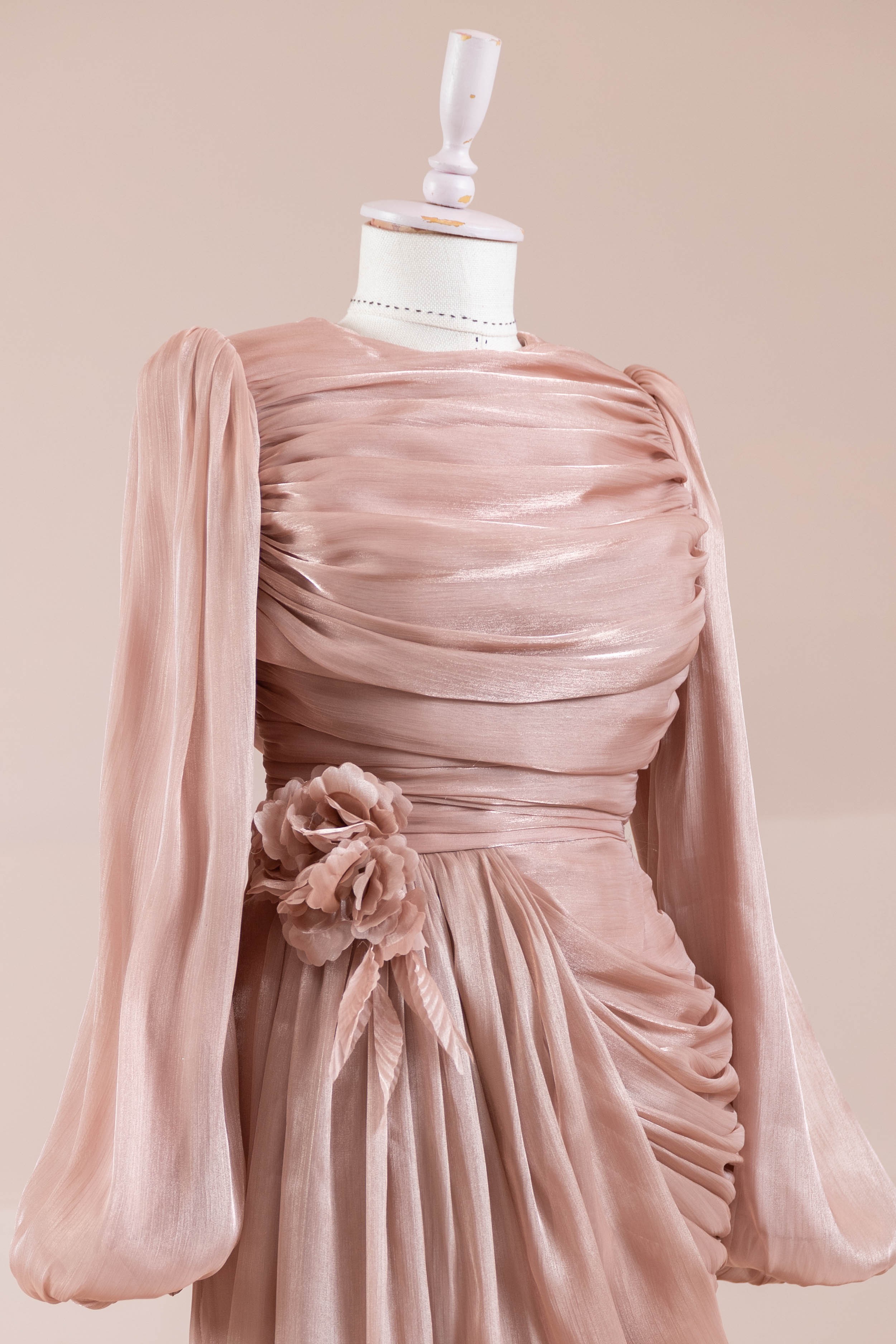Çiçekli Lotus Tesettür Abiye - Salmon
