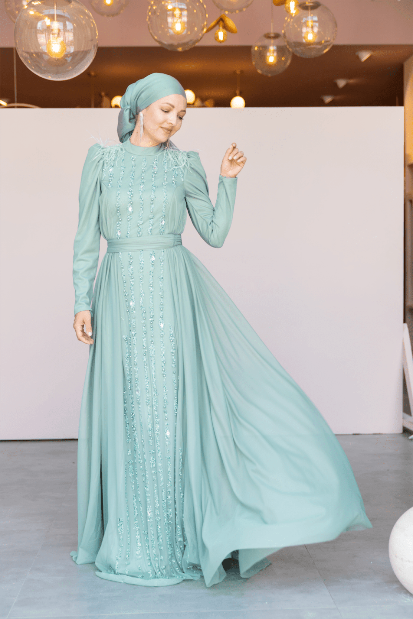 Smile Hijab Evening Dress - Mint