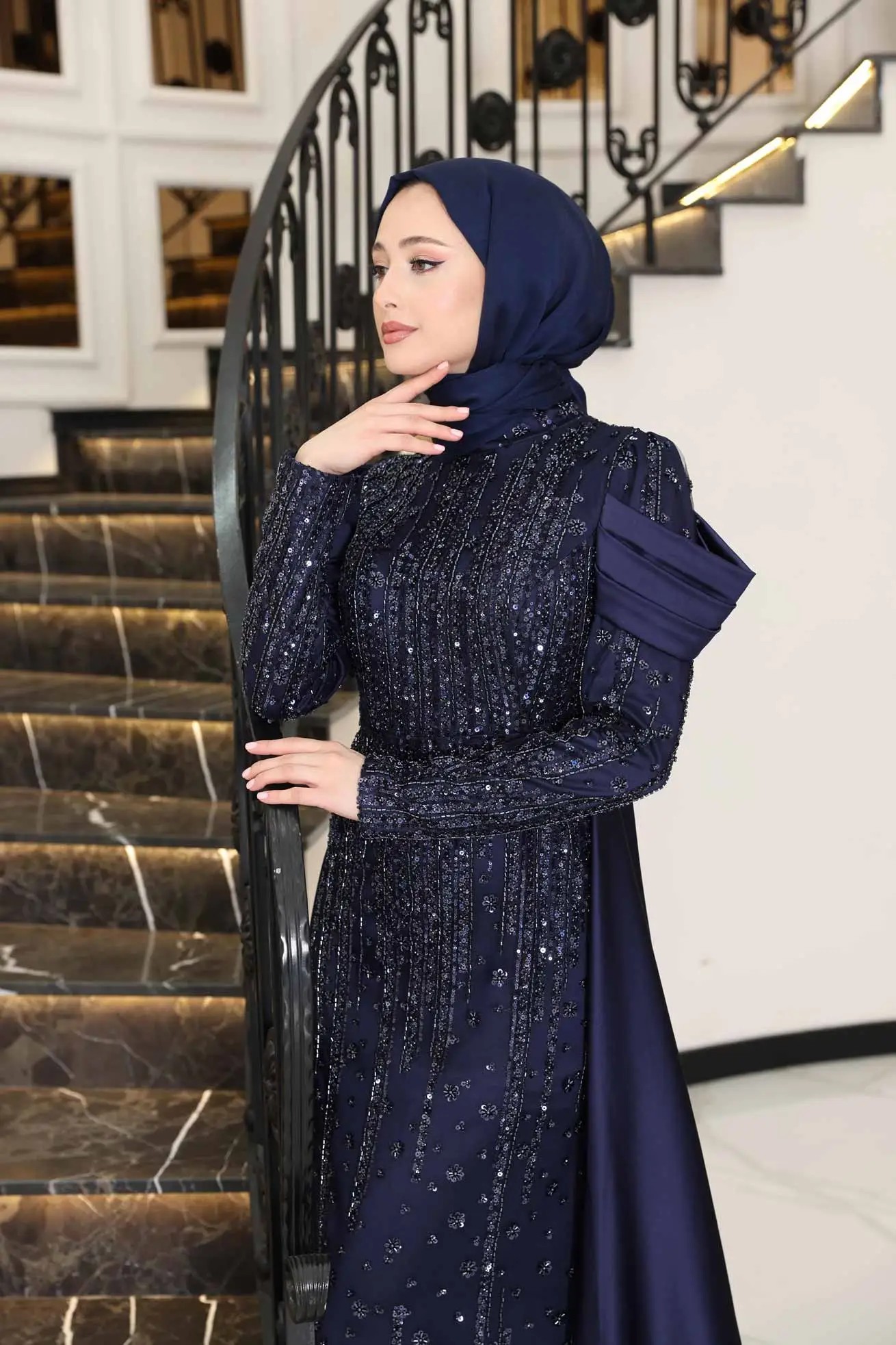 Manolya Tesettür Abiye - Navy Blue