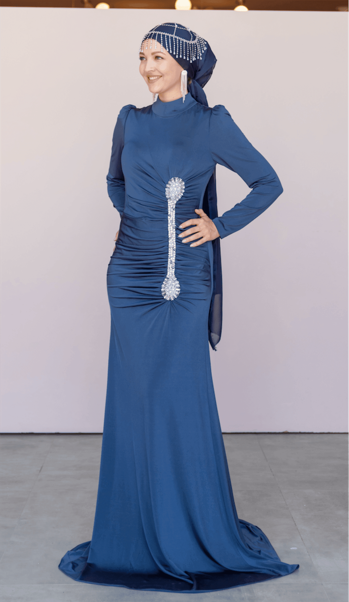 Lydia Hijab Evening Dress - Navy Blue