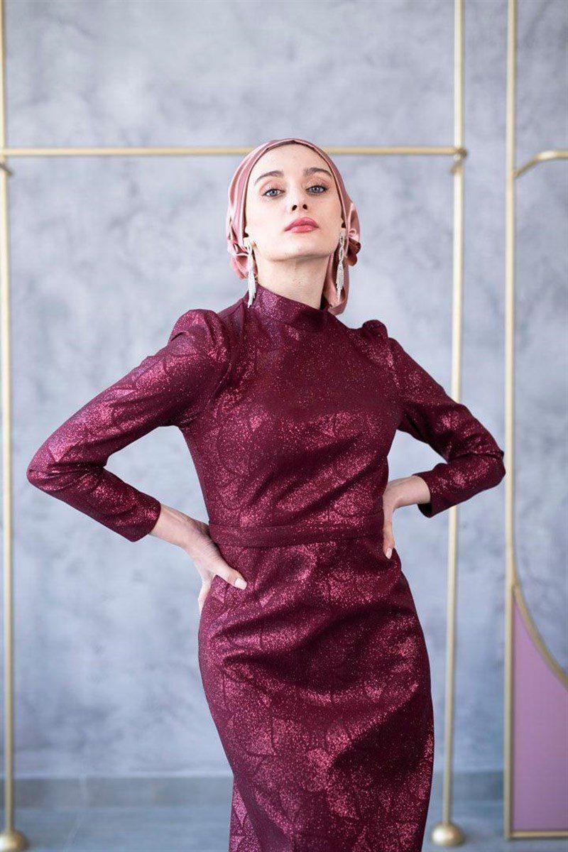 Dalya Hijab Evening Dress - Claret Red