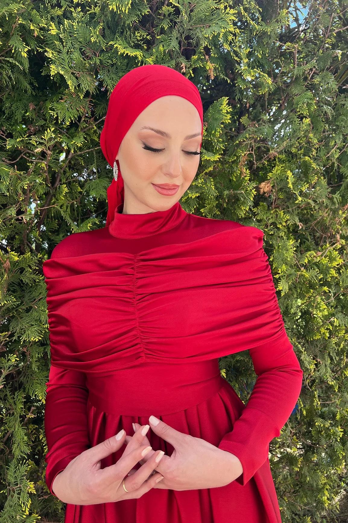 Hüma Hijab Evening Dress - Red