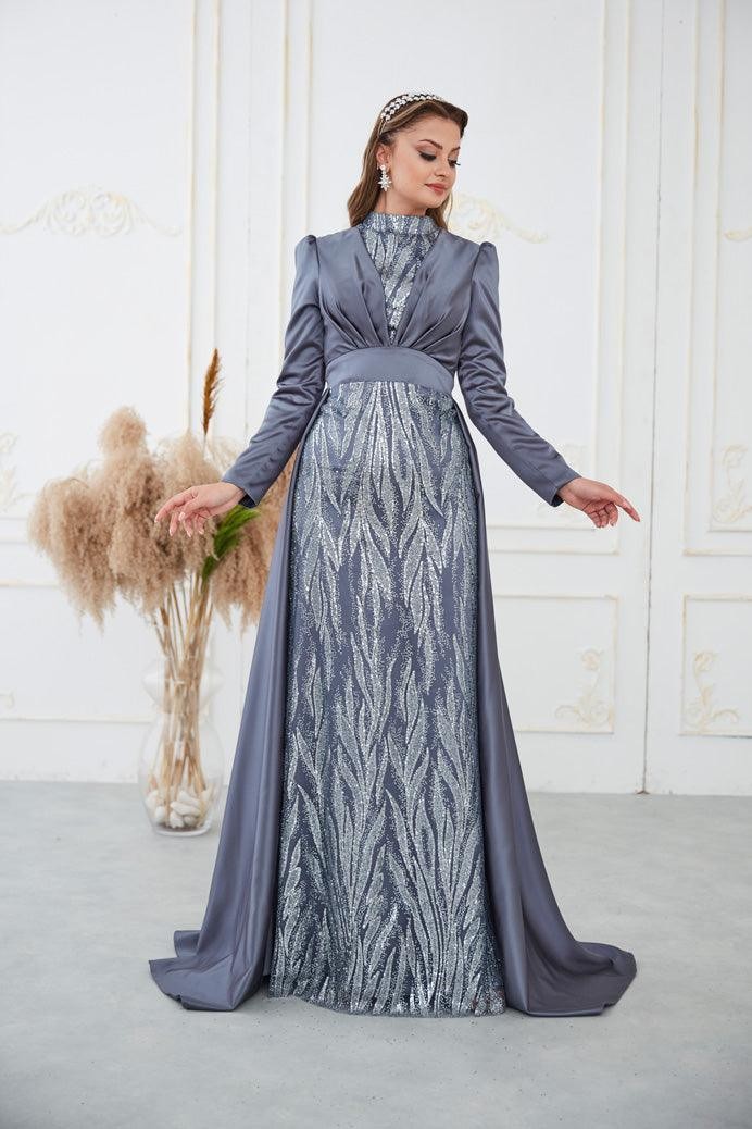 Bella Hijab Evening Dress - Anthracite