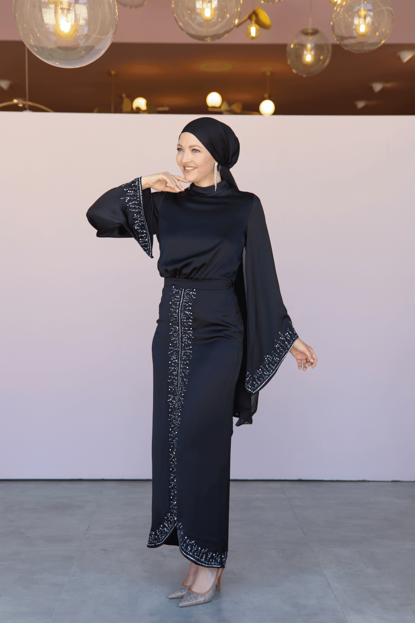 Thai Hijab Evening Dress - Black