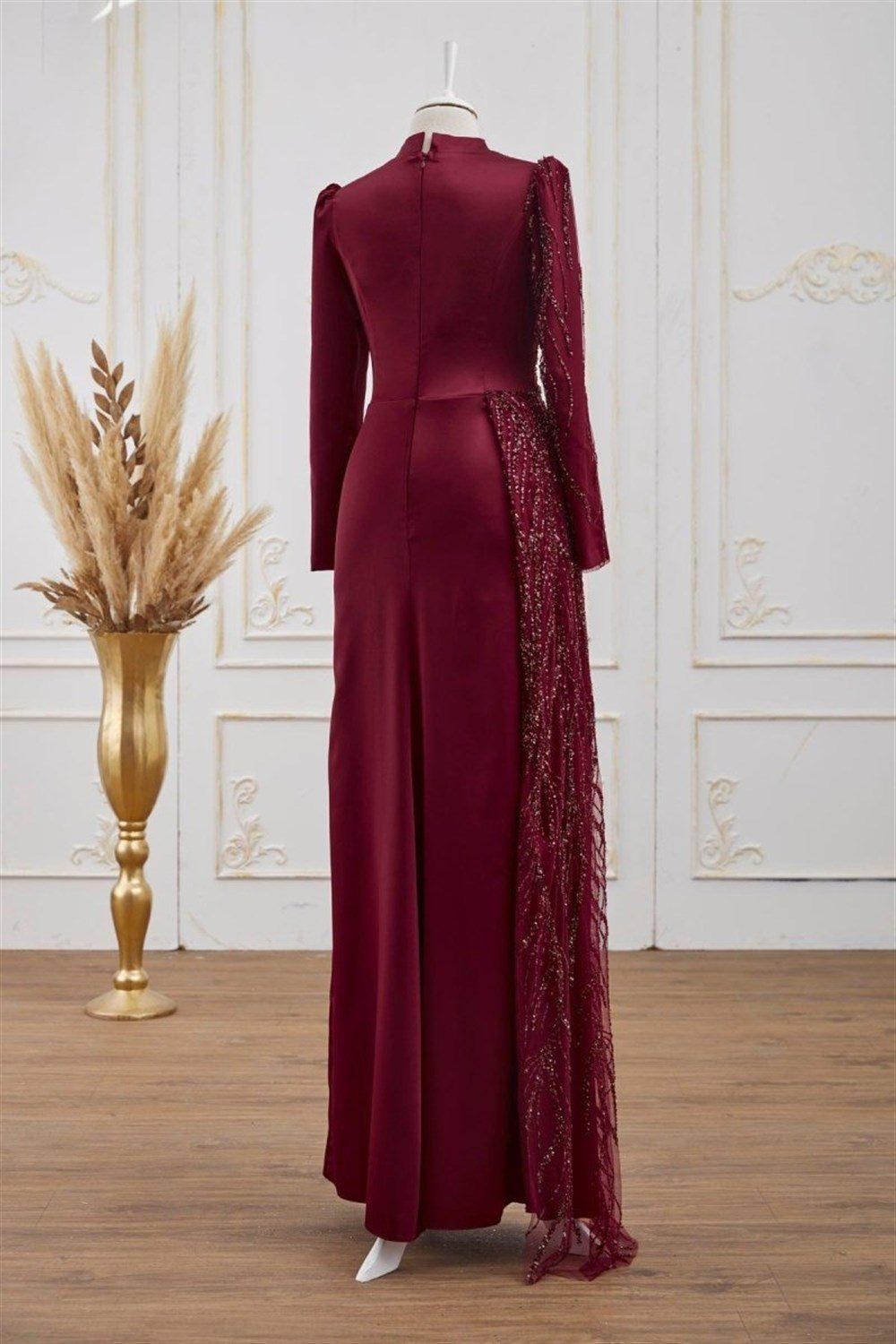 Güneş Hijab Evening Dress - Claret Red