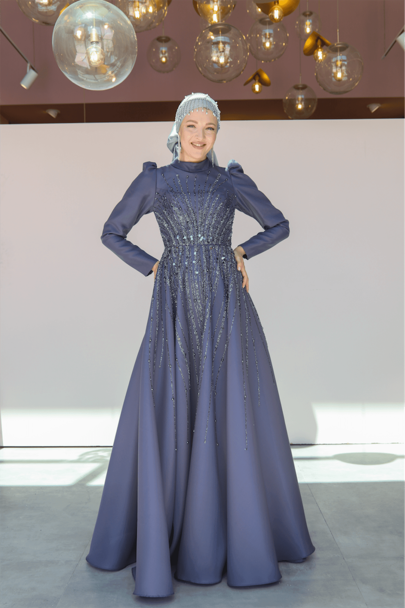 Şura Hijab Evening Dress - Anthracite