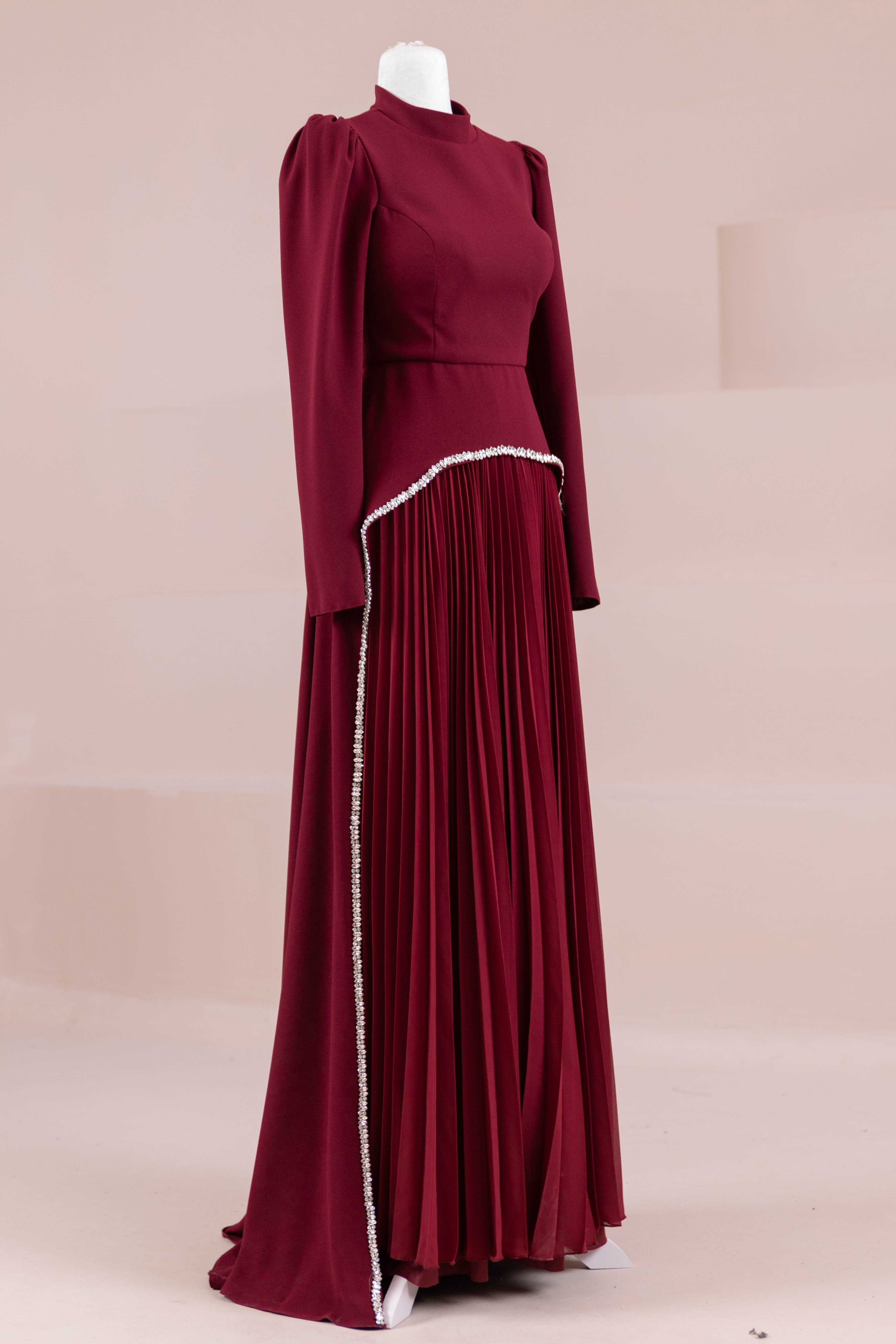 Elise Tesettür Abiye - Burgundy