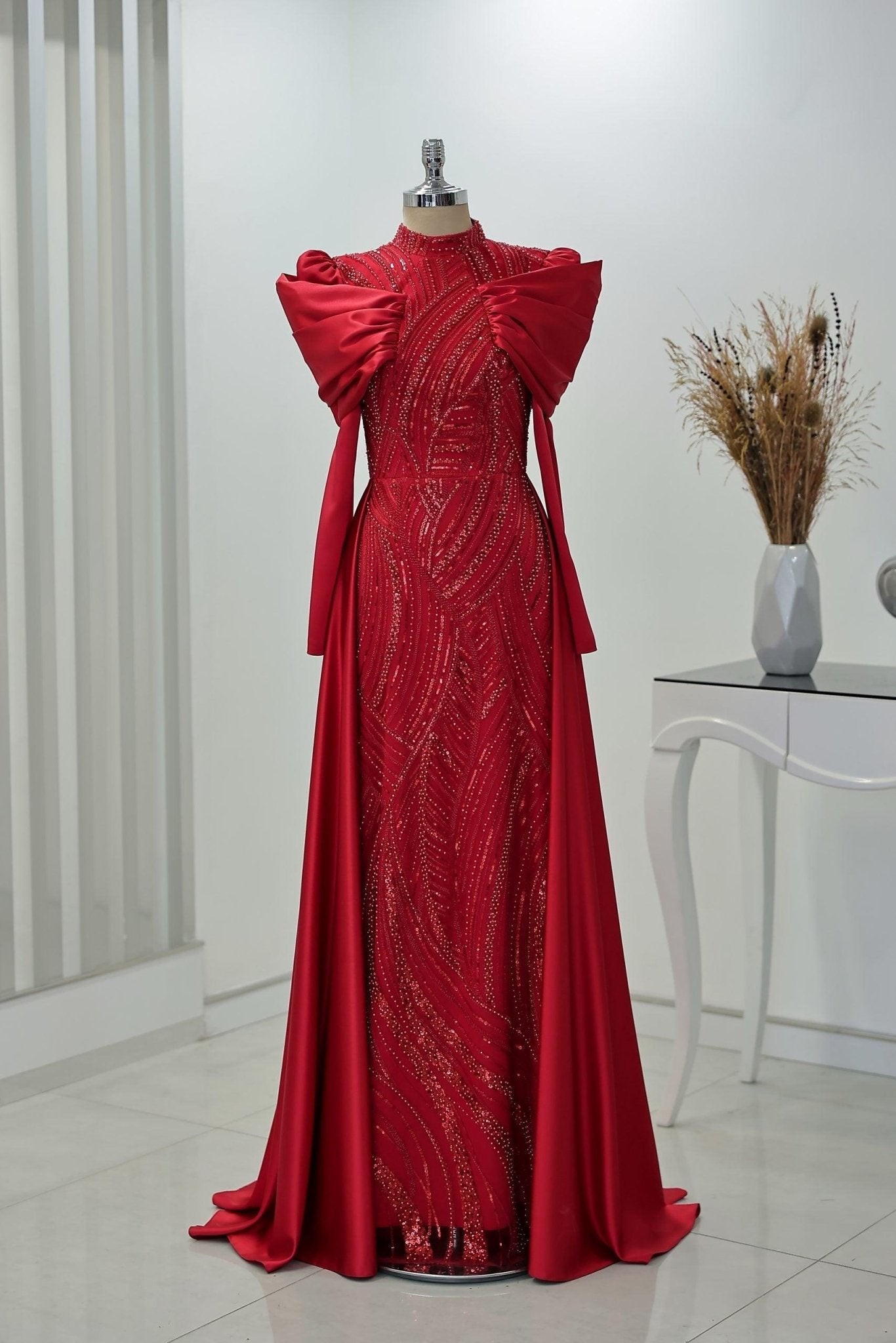 Lidya Hijab Evening Dress - Red