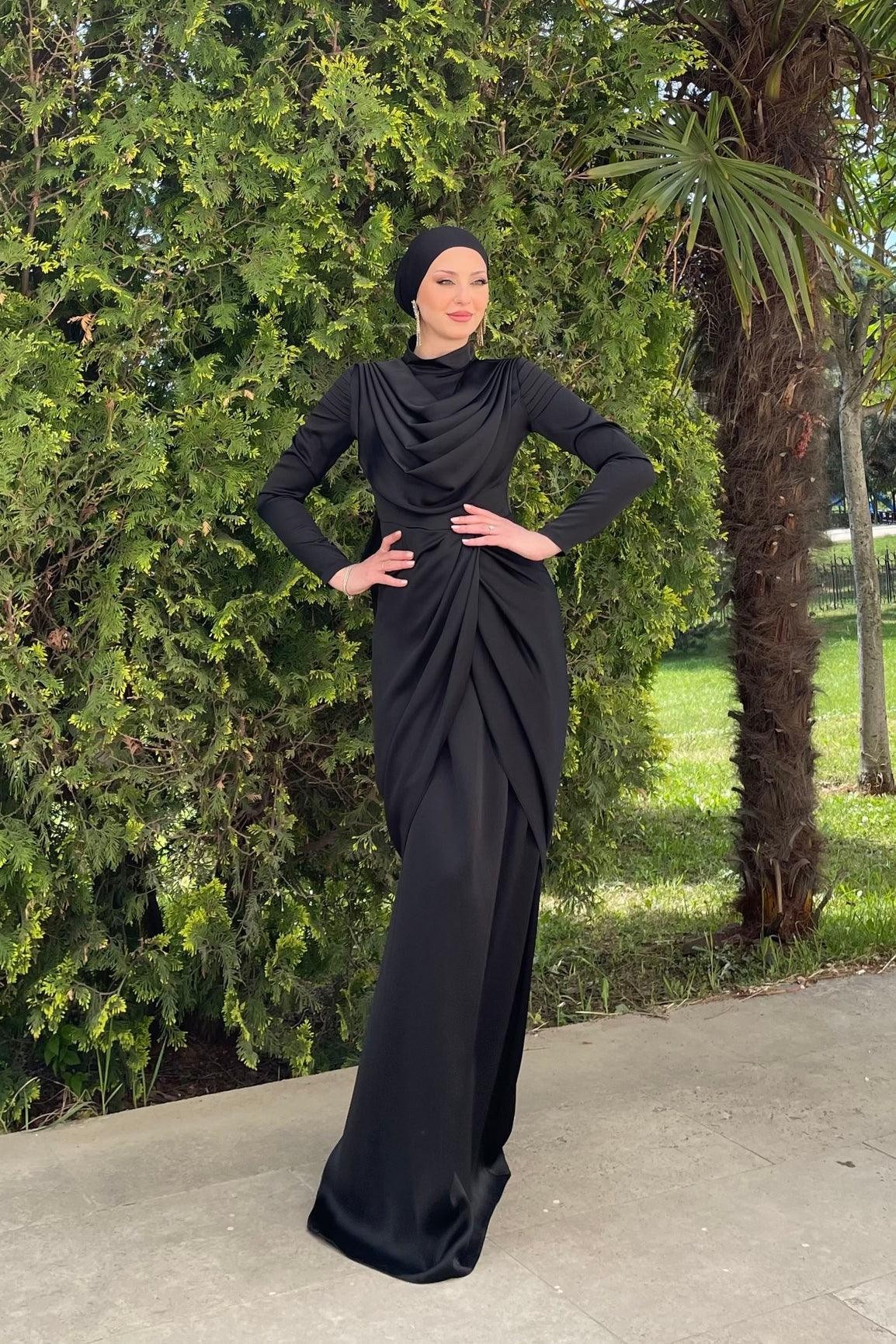 Sanem Hijab Evening Dress - Black