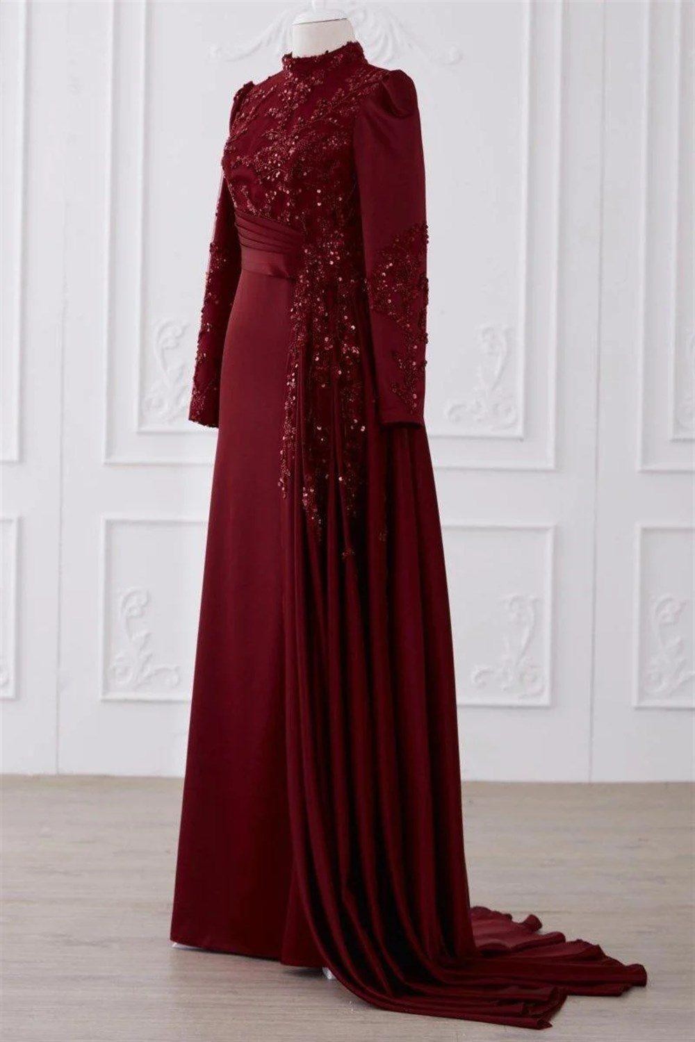 Talisman Hijab Evening Dress - Claret Red