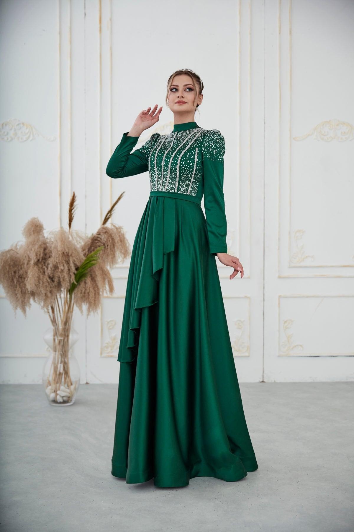 Fiona Hijab Evening Dress - Emerald