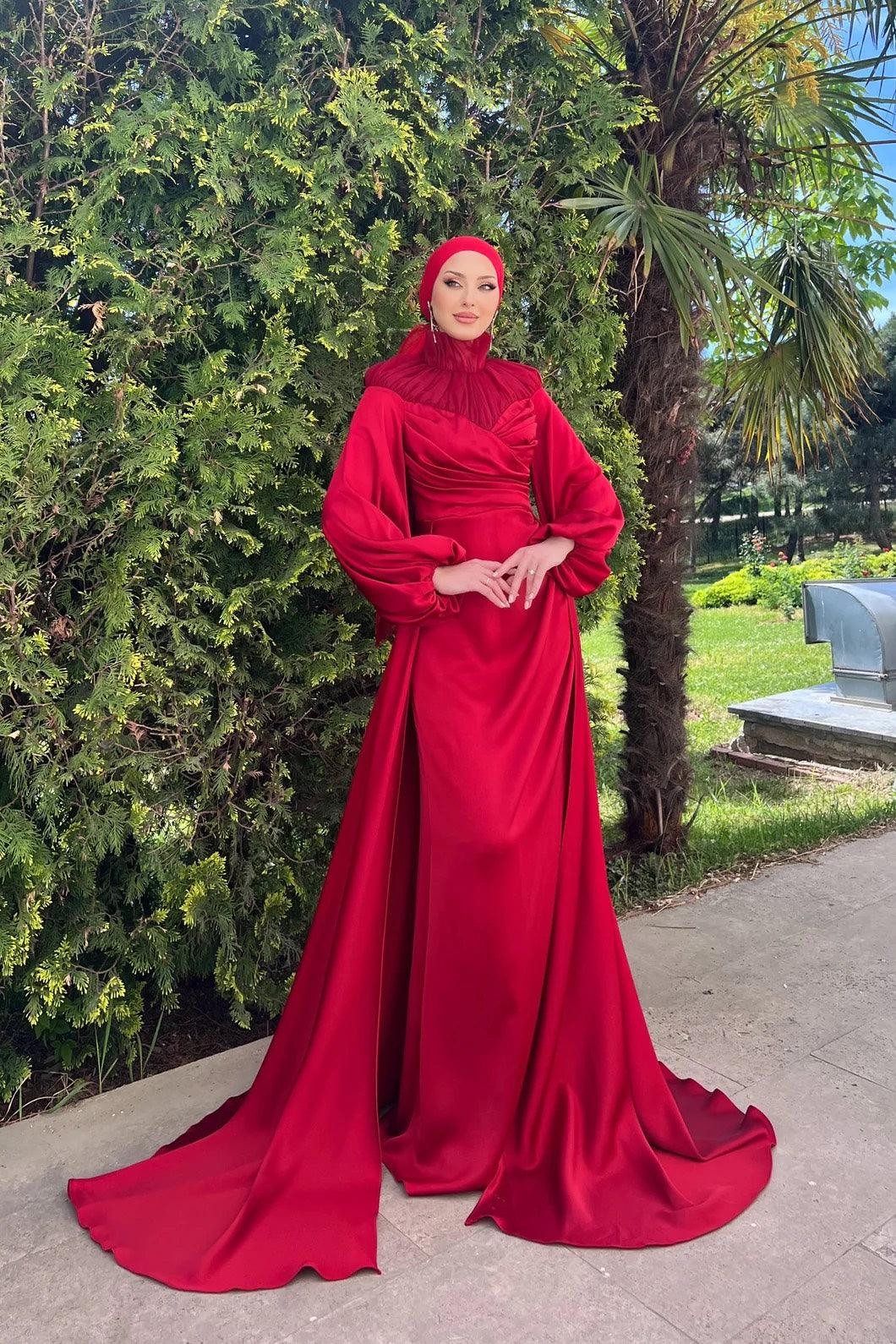 Eftelya Hijab Evening Dress - Red