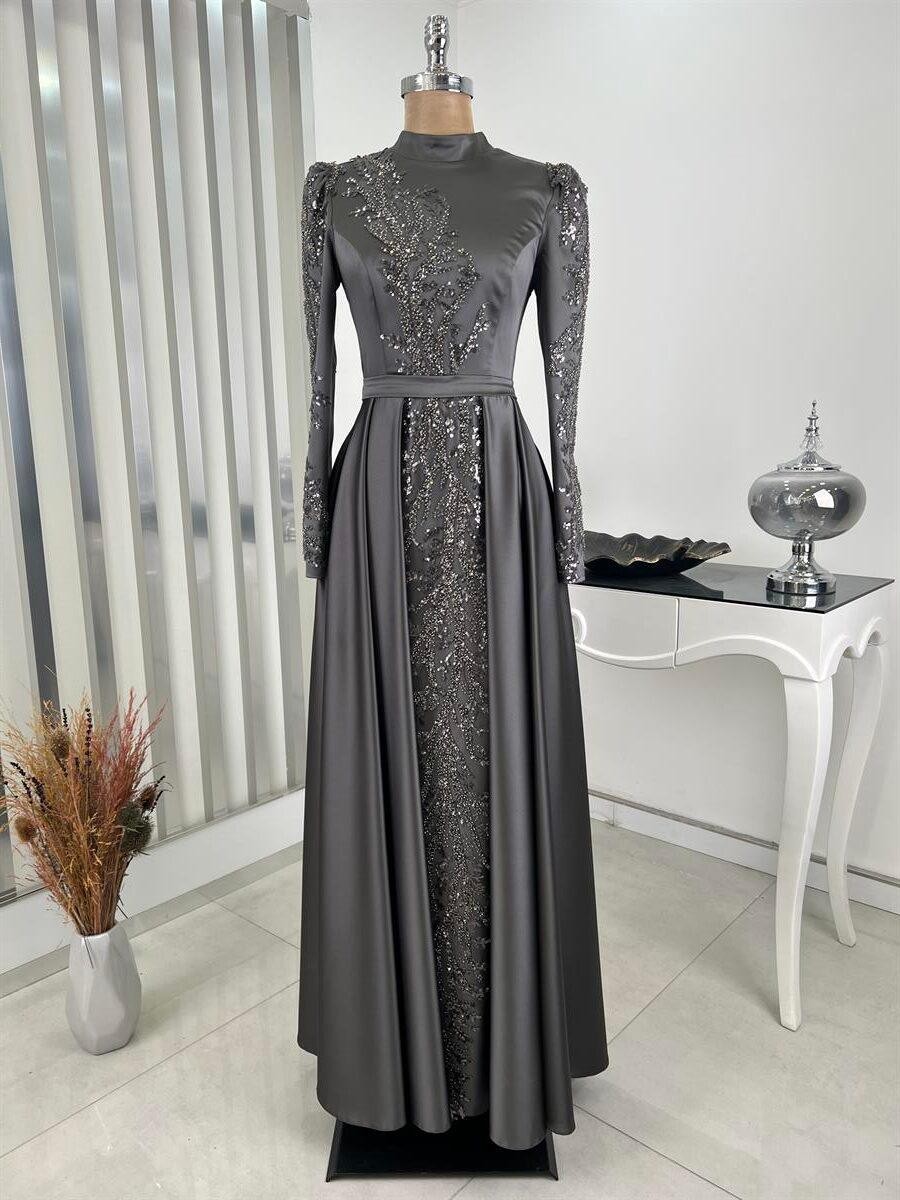 Meyra Hijab Evening Dress Gray