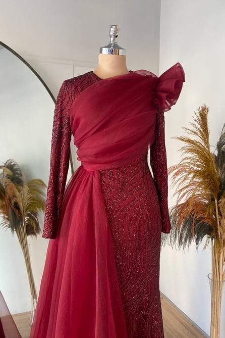 Fiona Hijab Evening Dress - Claret Red