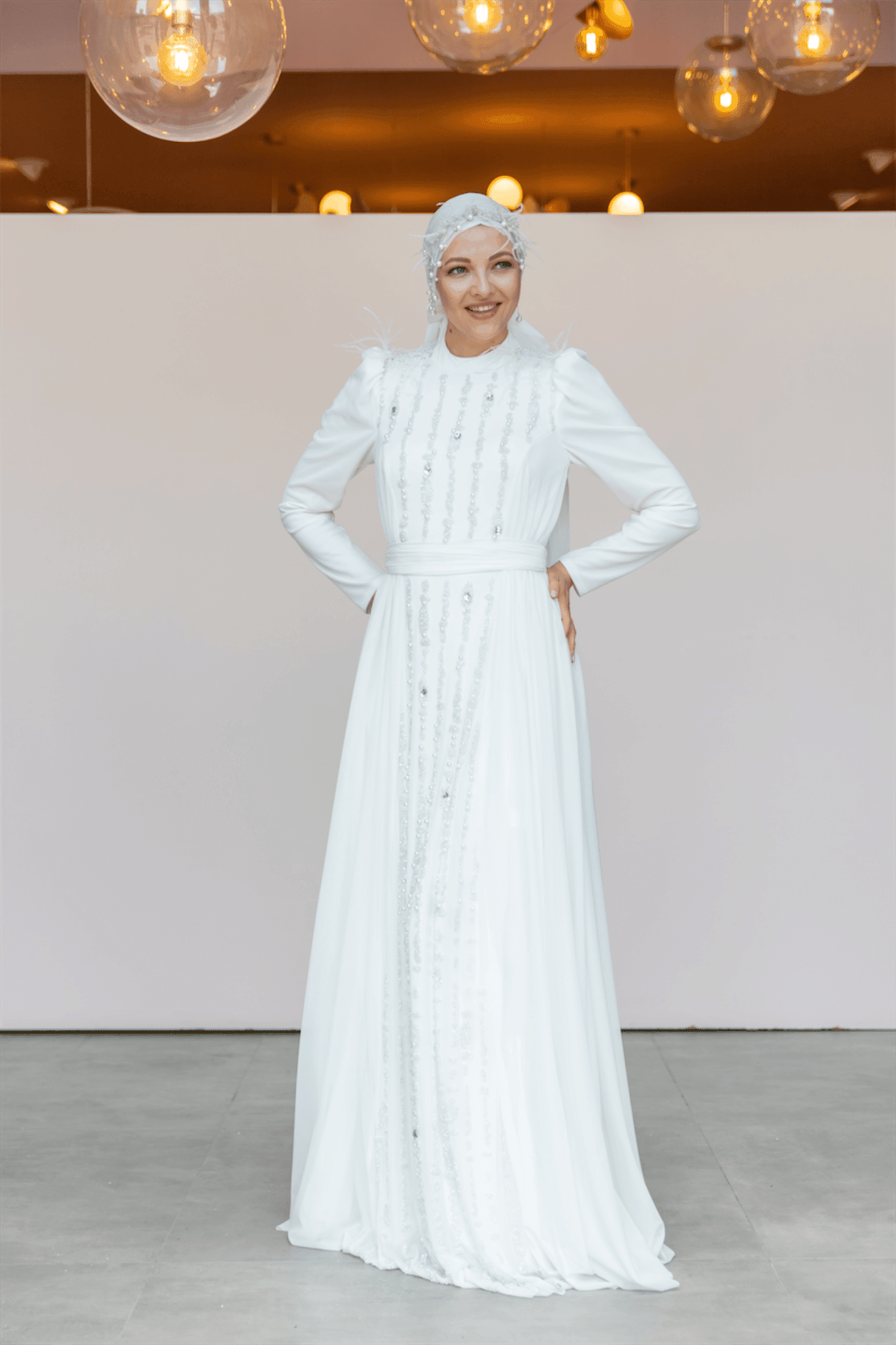 Smile Hijab Evening Dress - Ecru