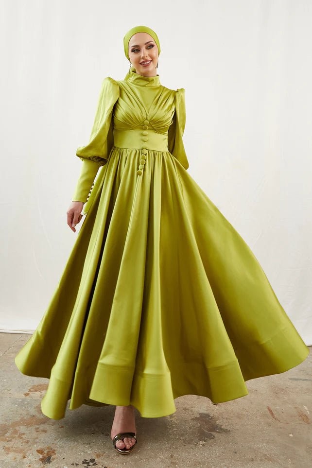 Alara Oil Green Hijab Evening Dress