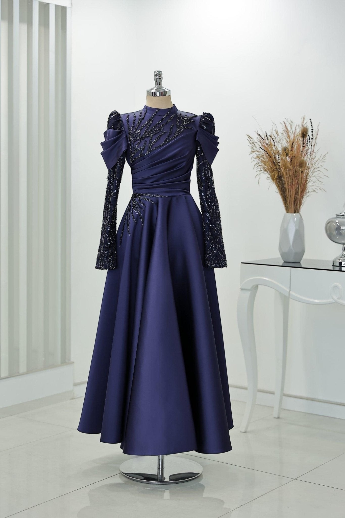 Endam Hijab Evening Dress - Navy Blue