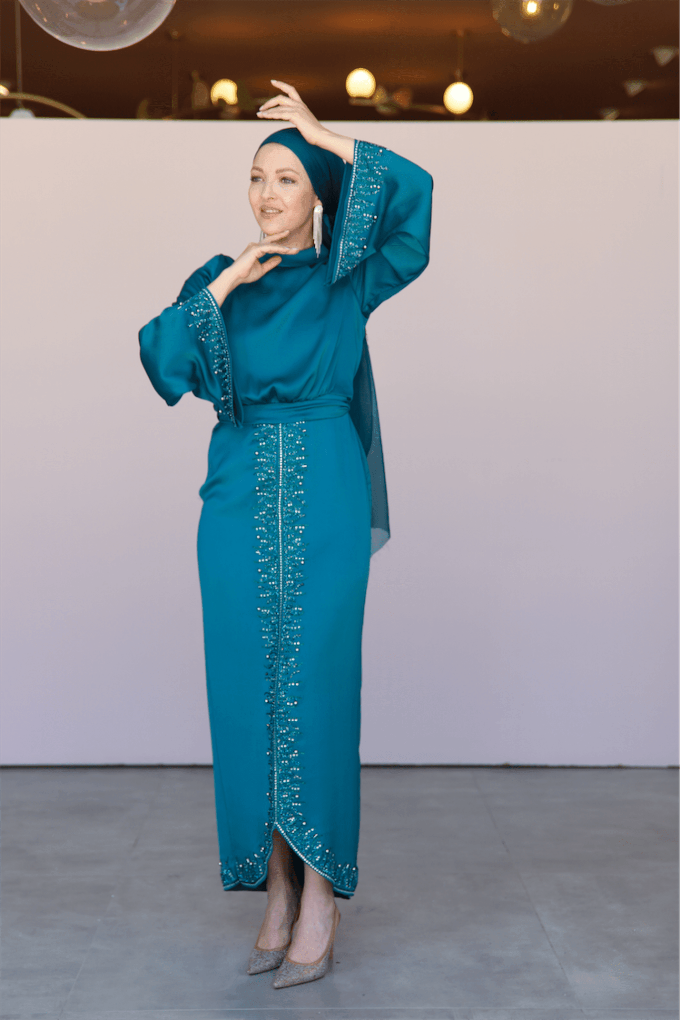 Thai Hijab Evening Dress - Petrol