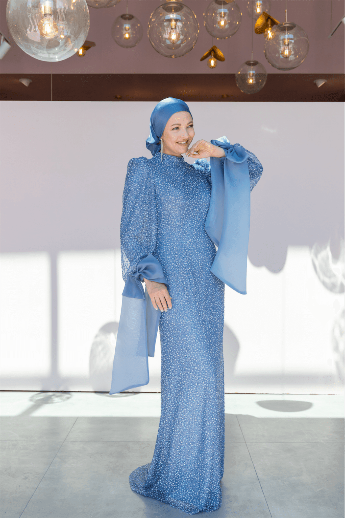 Alina Hijab Evening Dress - Blue