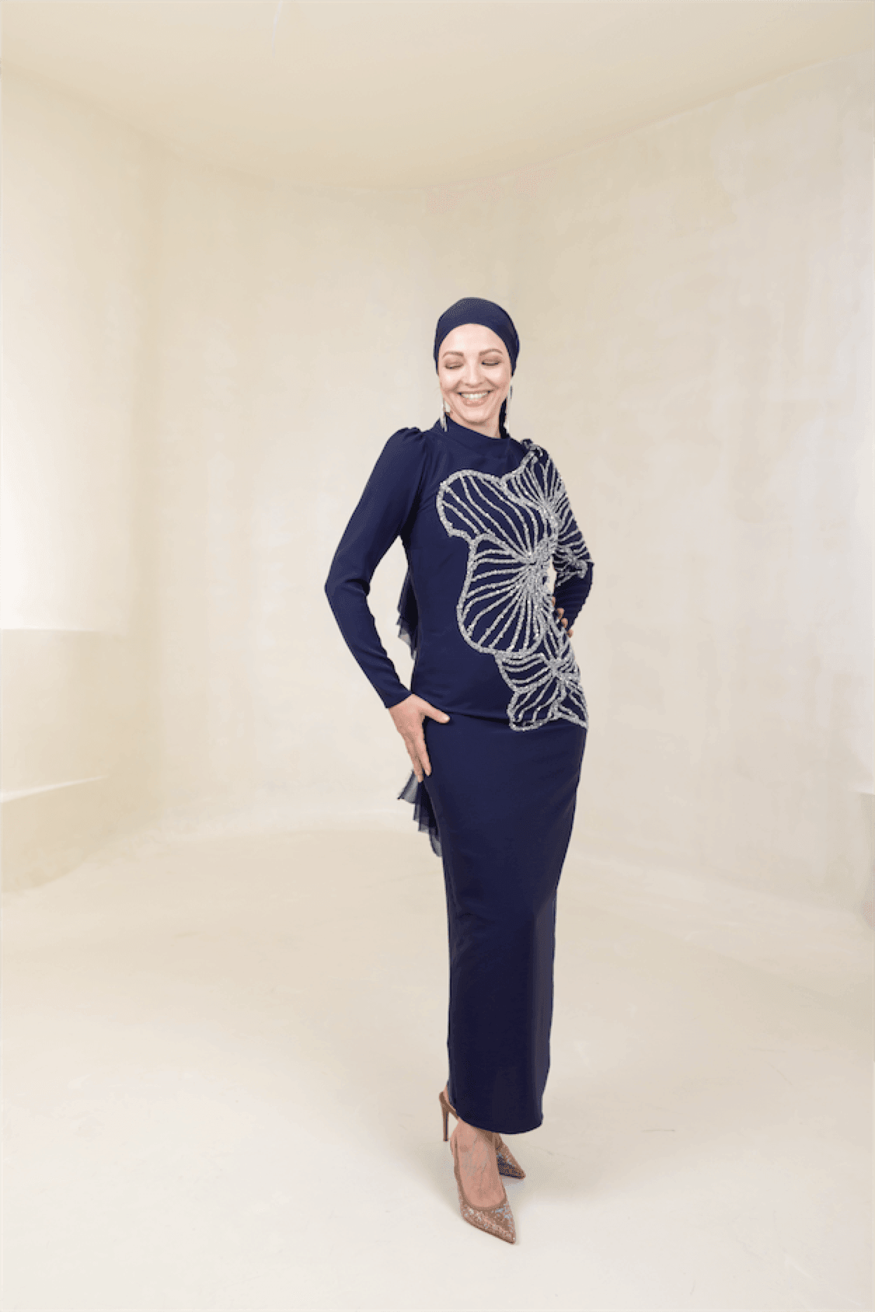 Gaia Hijab Evening Dress - Navy Blue