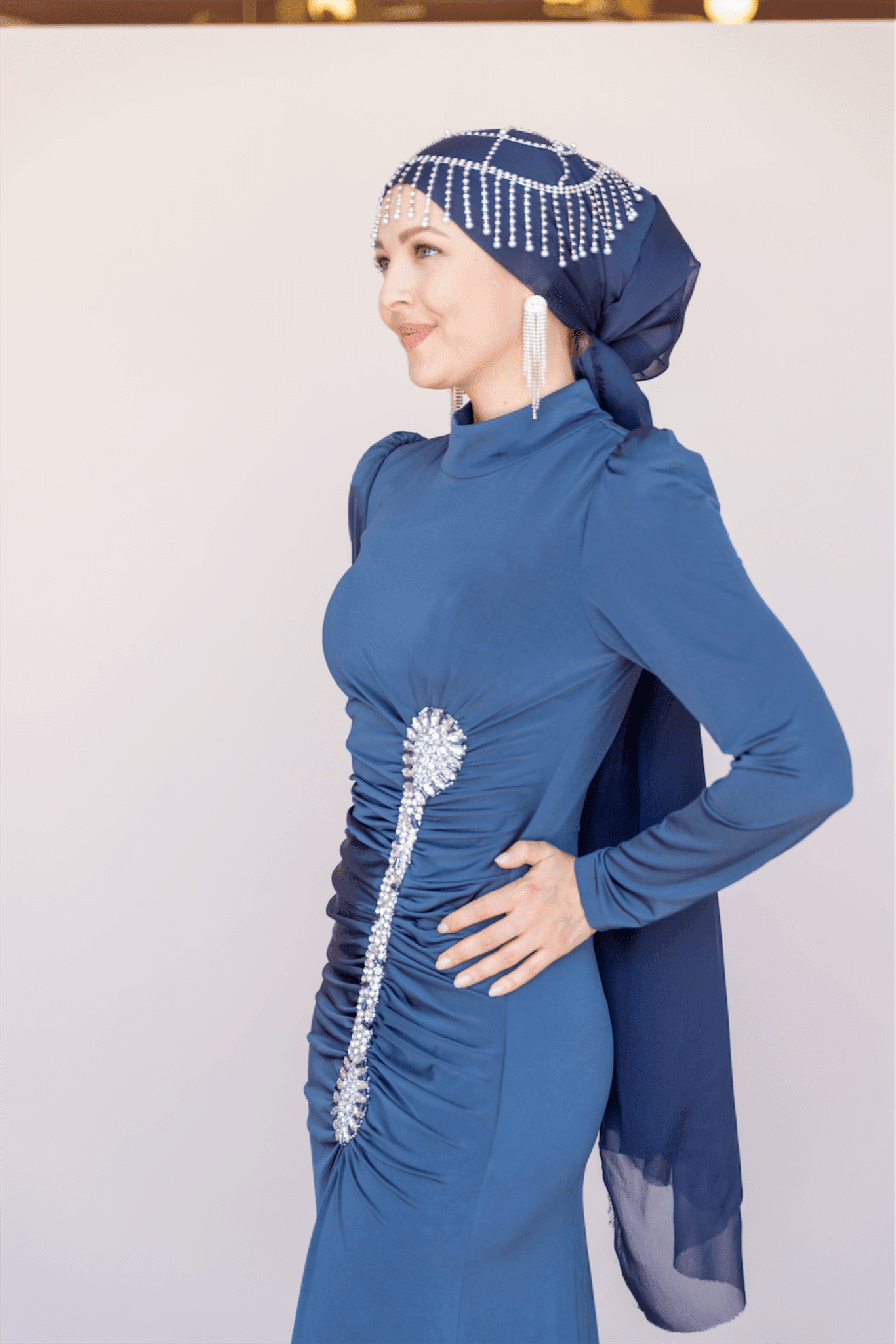 Lydia Hijab Evening Dress - Navy Blue