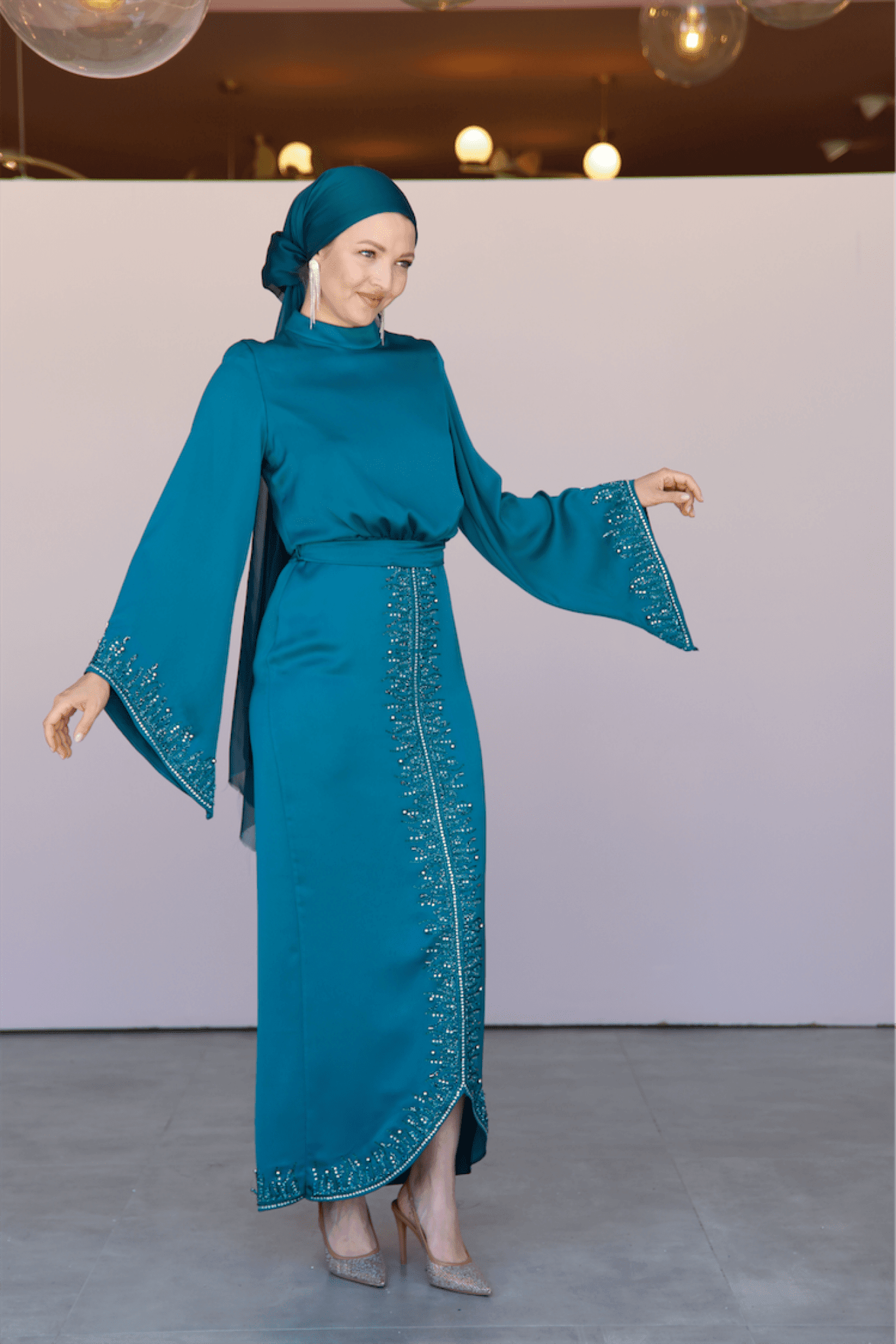 Thai Hijab Evening Dress - Petrol