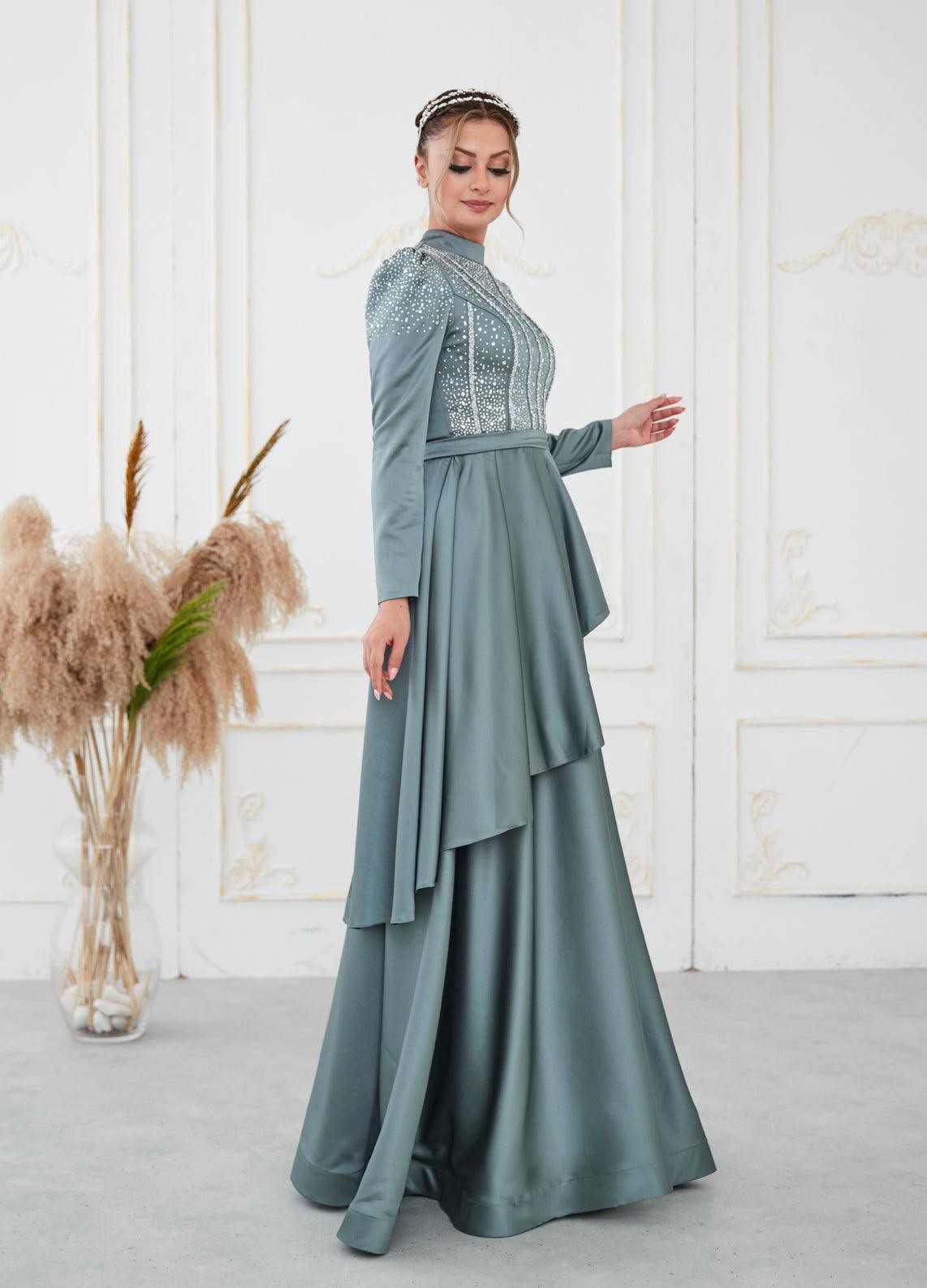 Fiona Hijab Evening Dress - Mint