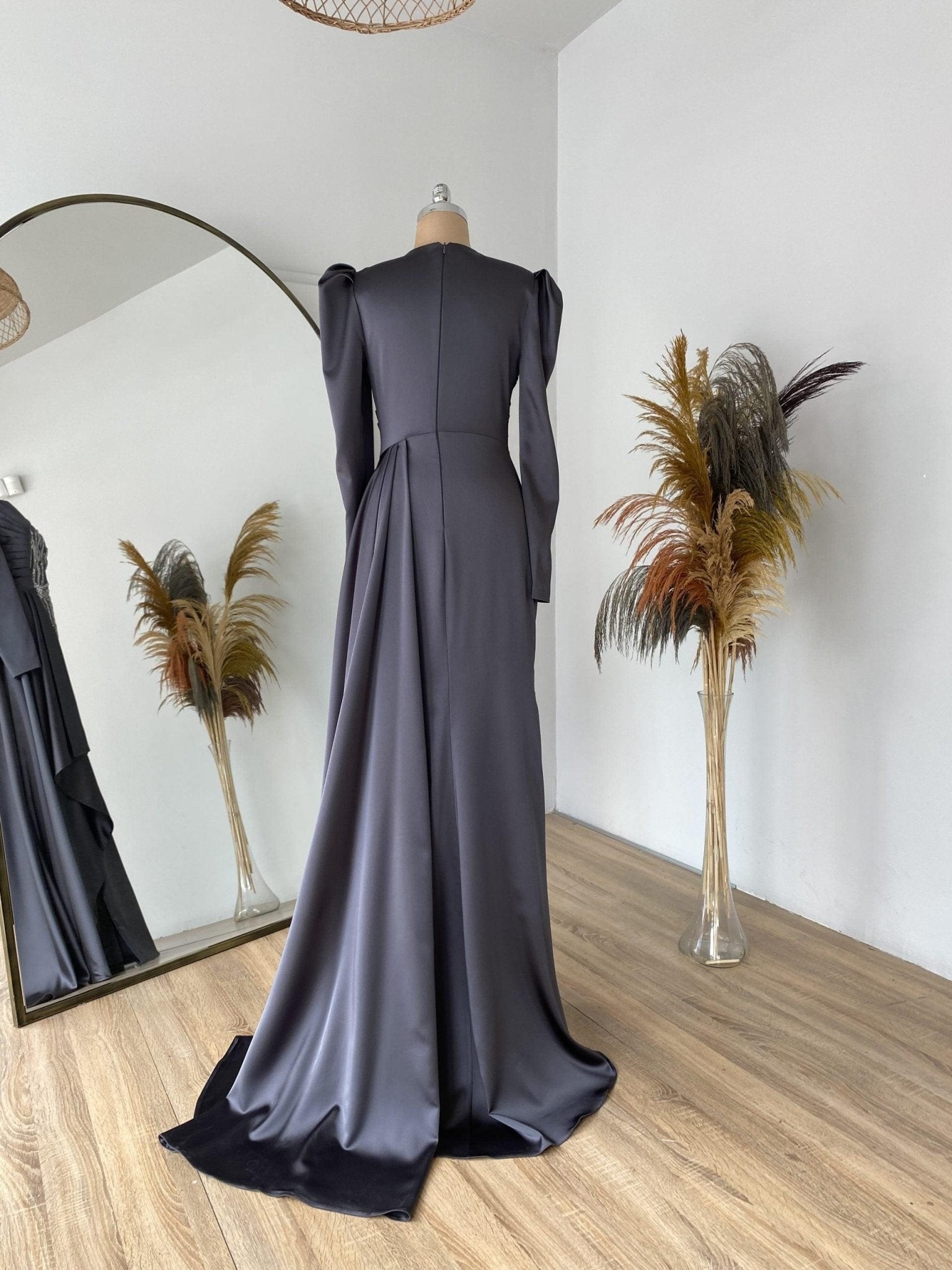 Mona Hijab Evening Dress - Anthracite