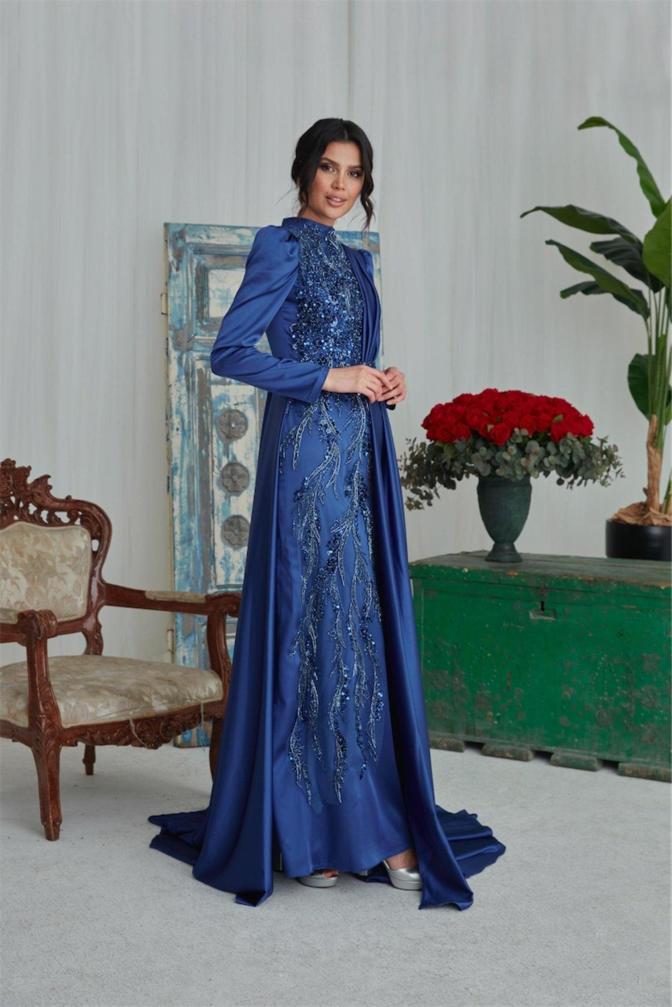 Fezra Hijab Abendkleid – Marineblau