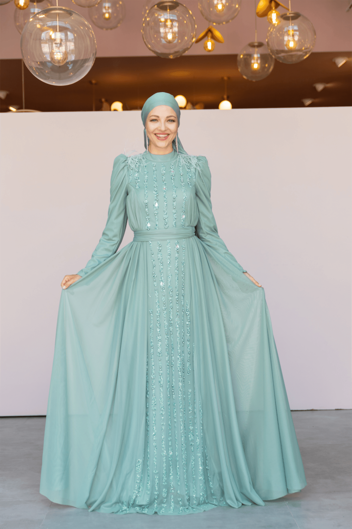 Smile Hijab Evening Dress - Mint