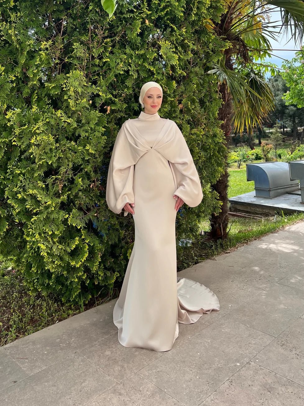 Serra Hijab Evening Dress - Cream