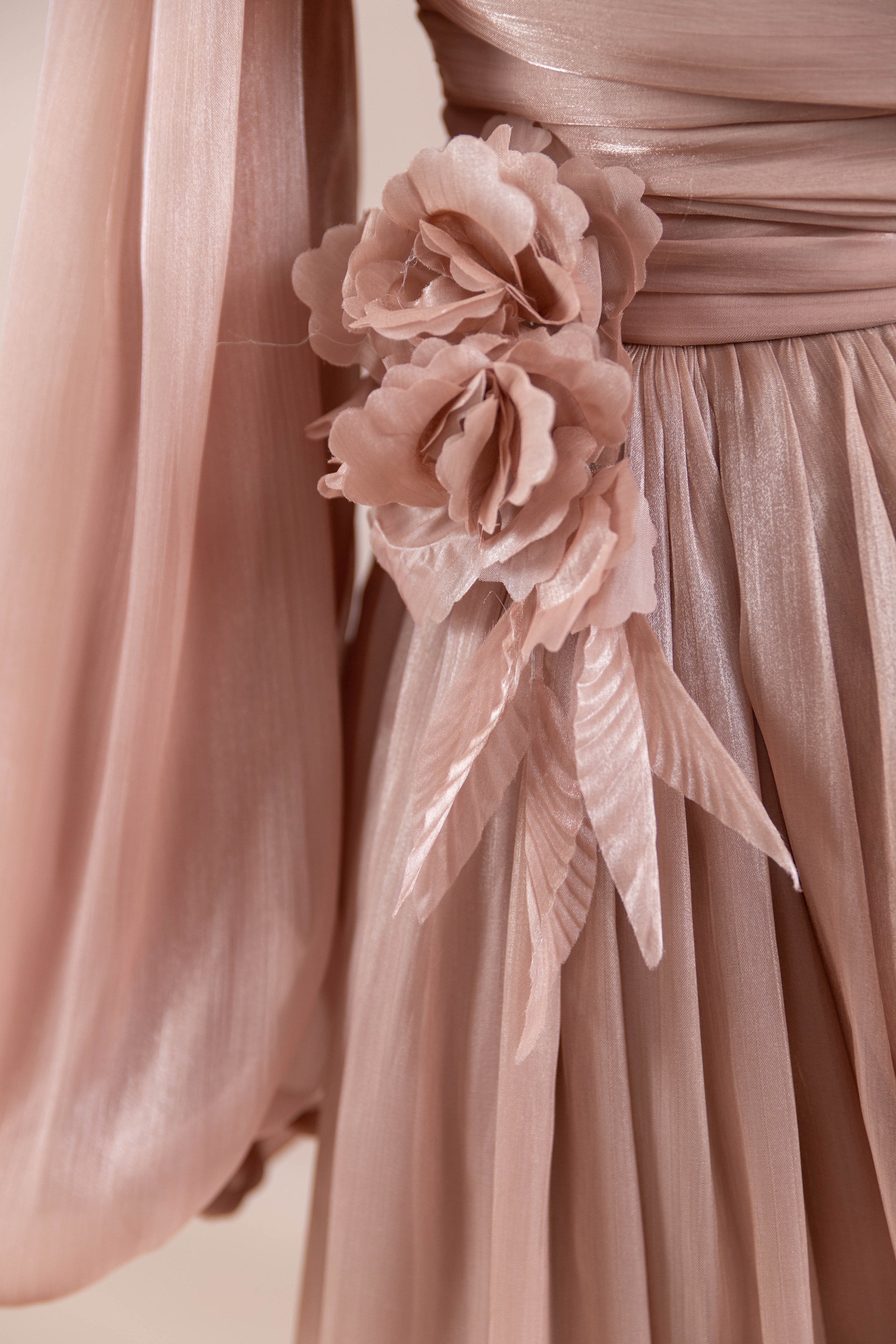 Çiçekli Lotus Tesettür Abiye - Salmon